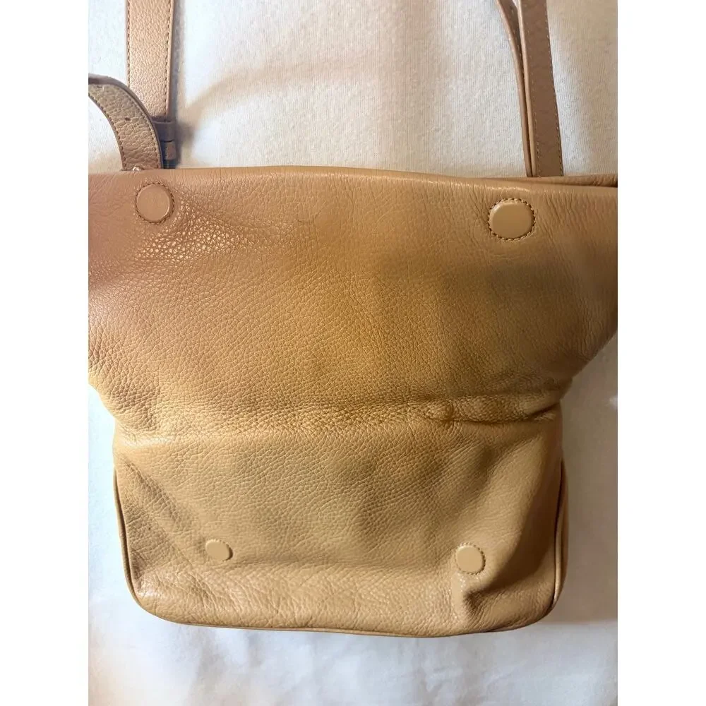 Tory Burch Amanda Fold-Over Crossbody Bag Tan Pebbled Leather Reva Medallion